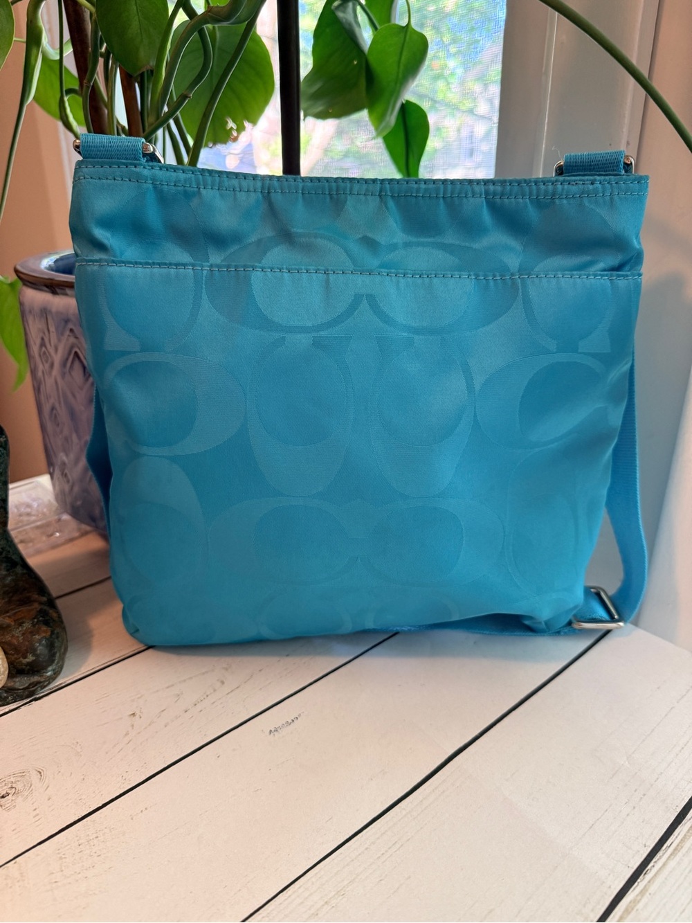 Coach | Signature Getaway Nylon File Crossbody Bag (F77408), Turquoise Blue - Picture 2 of 16